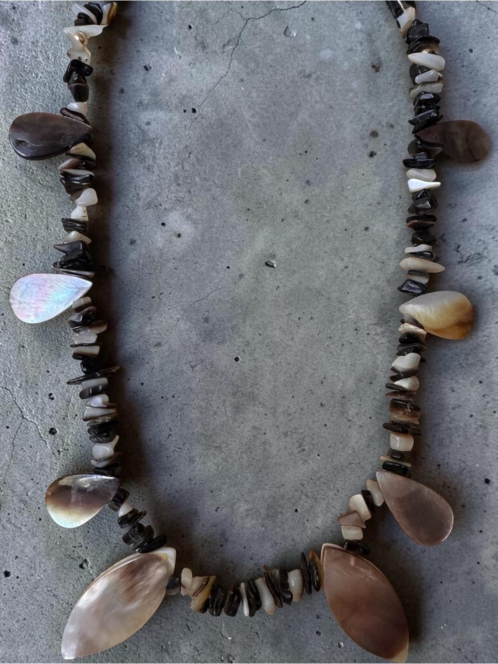 Mother of Pearl Shell Teardrop Beaded Necklace - Brown and Cream